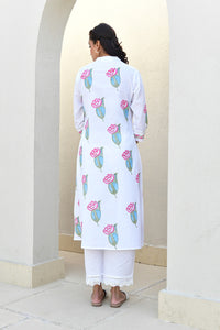 Pink Lotus Handblock Cotton Kurta Set