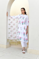 Pink Lotus Handblock Cotton Kurta Set