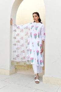 Pink Lotus Handblock Cotton Kurta Set