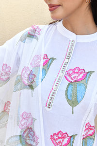 Pink Lotus Handblock Cotton Kurta Set