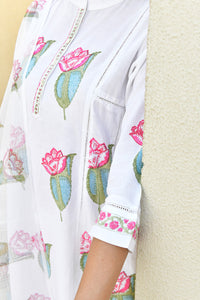 Pink Lotus Handblock Cotton Kurta Set