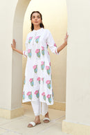 Pink Lotus Handblock Cotton Kurta Set