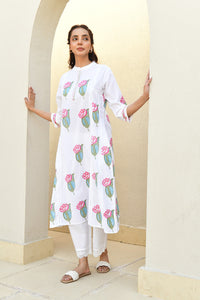 Pink Lotus Handblock Cotton Kurta Set