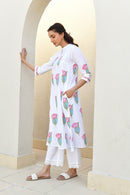 Pink Lotus Handblock Cotton Kurta Set