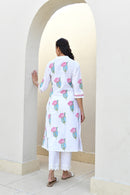Pink Lotus Handblock Cotton Kurta Set