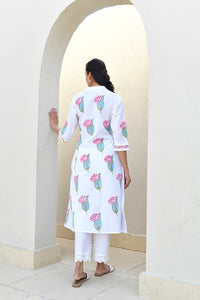 Pink Lotus Handblock Cotton Kurta Set