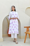 Lilac Booti Handblock Cotton Kurta Set