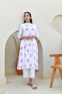 Lilac Booti Handblock Cotton Kurta Set