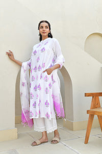 Lilac Booti Handblock Cotton Kurta Set
