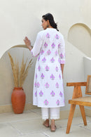 Lilac Booti Handblock Cotton Kurta Set