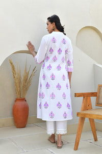 Lilac Booti Handblock Cotton Kurta Set
