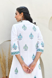 Teal Floral Handblock Cotton Kurta Set