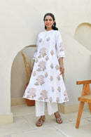 Rose Taupe Handblock Cotton Kurta Set
