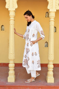 Rose Taupe Handblock Cotton Kurta Set