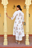 Rose Taupe Handblock Cotton Kurta Set