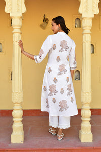 Rose Taupe Handblock Cotton Kurta Set