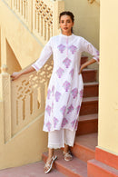 Magenta Lilac Handblock Cotton Kurta Set