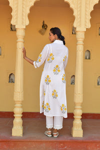 Taupe Bloom Handblock Cotton Kurta Set