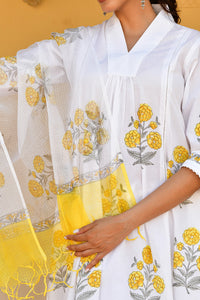 Taupe Bloom Handblock Cotton Kurta Set