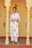 Taupe Bloom Handblock Cotton Kurta Set