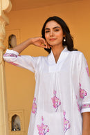Lavendar Grey Handblock Cotton Kurta Set