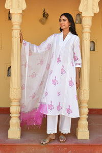 Lavendar Grey Handblock Cotton Kurta Set