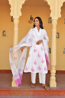 Lavendar Grey Handblock Cotton Kurta Set