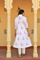 Lavendar Grey Handblock Cotton Kurta Set