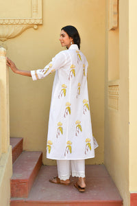 Ivory Bloom Handblock Cotton Kurta Set