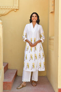 Ivory Bloom Handblock Cotton Kurta Set