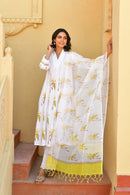 Ivory Bloom Handblock Cotton Kurta Set