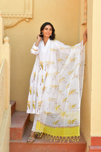Ivory Bloom Handblock Cotton Kurta Set
