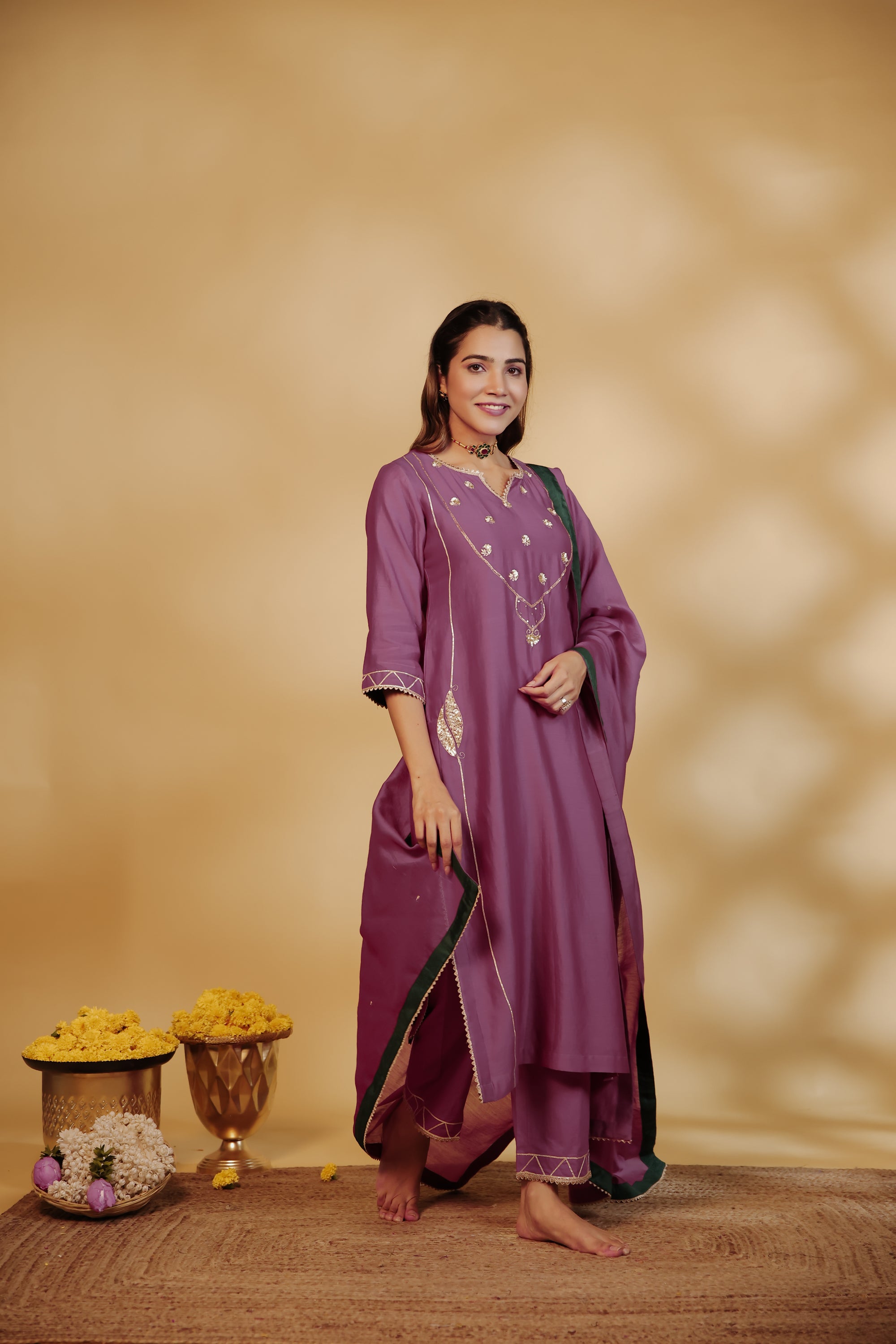 Jamuni Chanderi Hand-Embroidered Suit Set