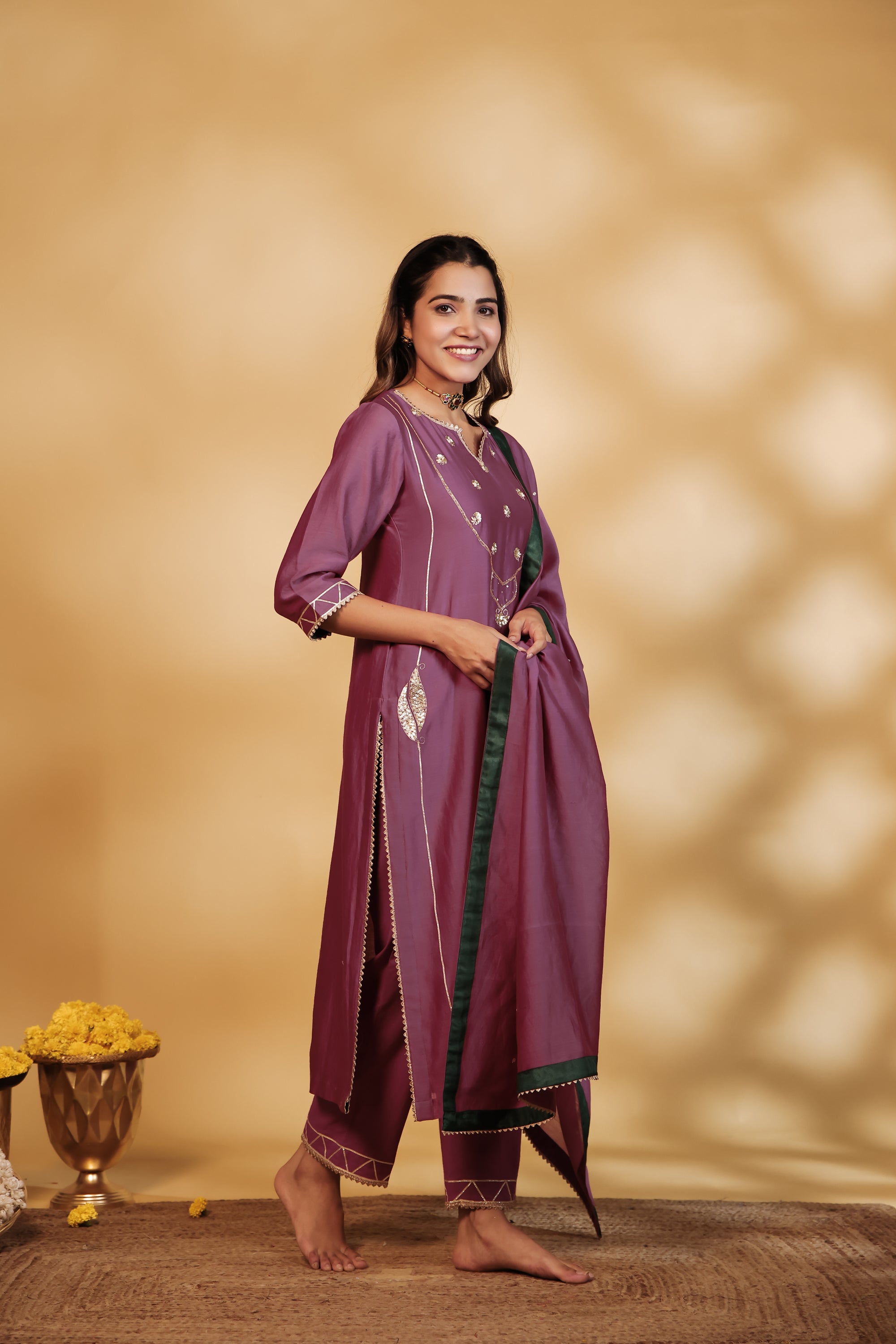 Jamuni Chanderi Hand-Embroidered Suit Set