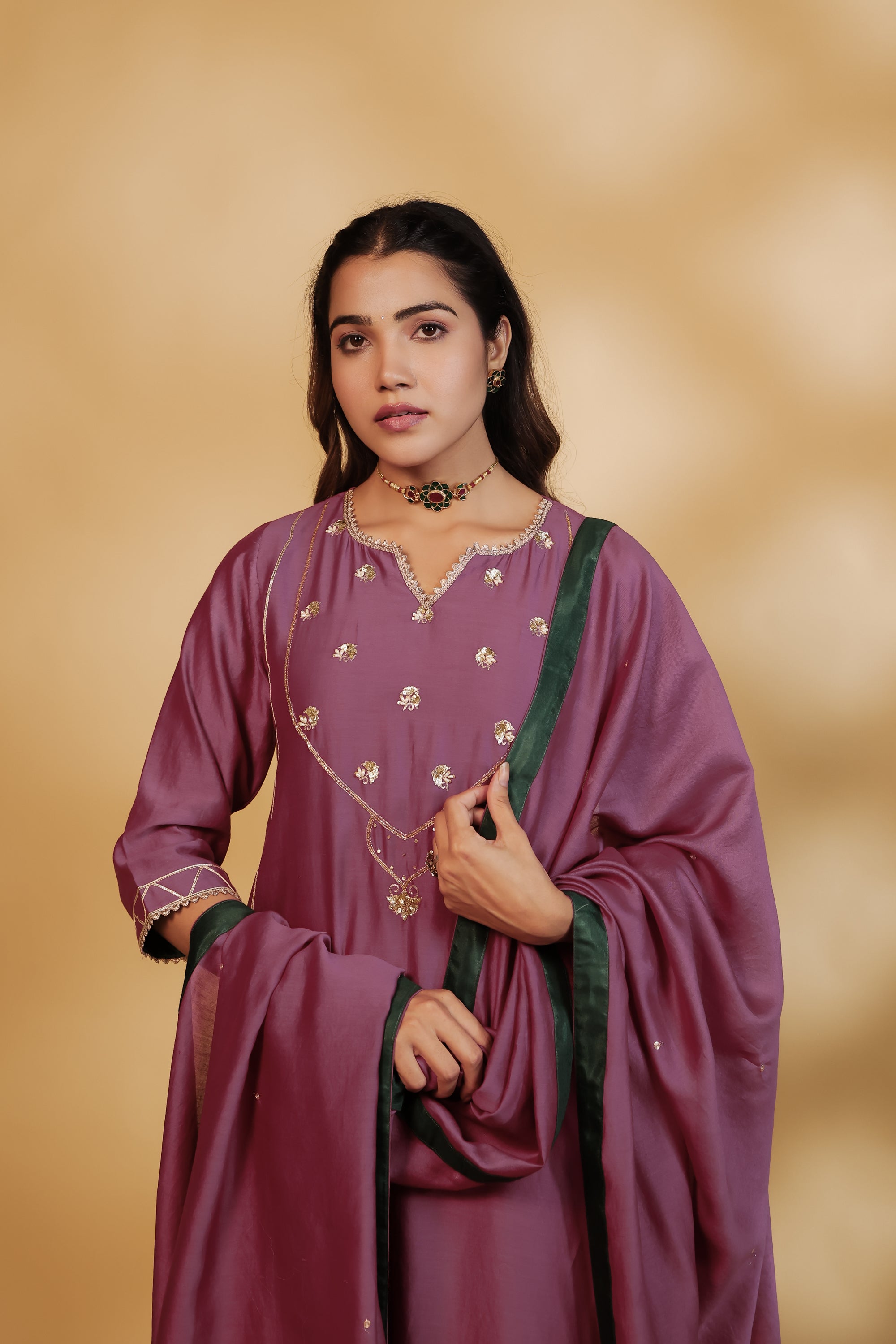 Jamuni Chanderi Hand-Embroidered Suit Set