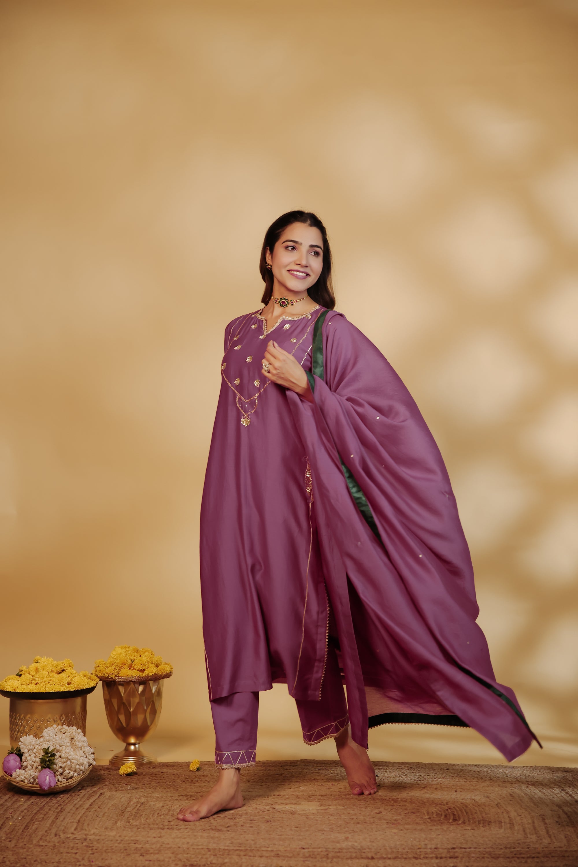 Jamuni Chanderi Hand-Embroidered Suit Set