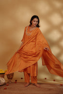 Orange Chanderi Hand Embroidered Suit Set