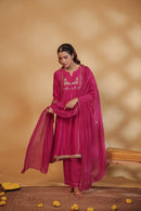 Rani Pink Hand-Embroidered Chanderi Suit Set