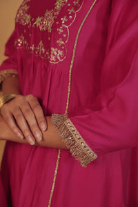 Rani Pink Hand-Embroidered Chanderi Suit Set