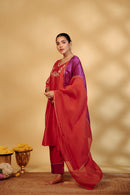 Coral Hand-Embroidered Chanderi Suit Set
