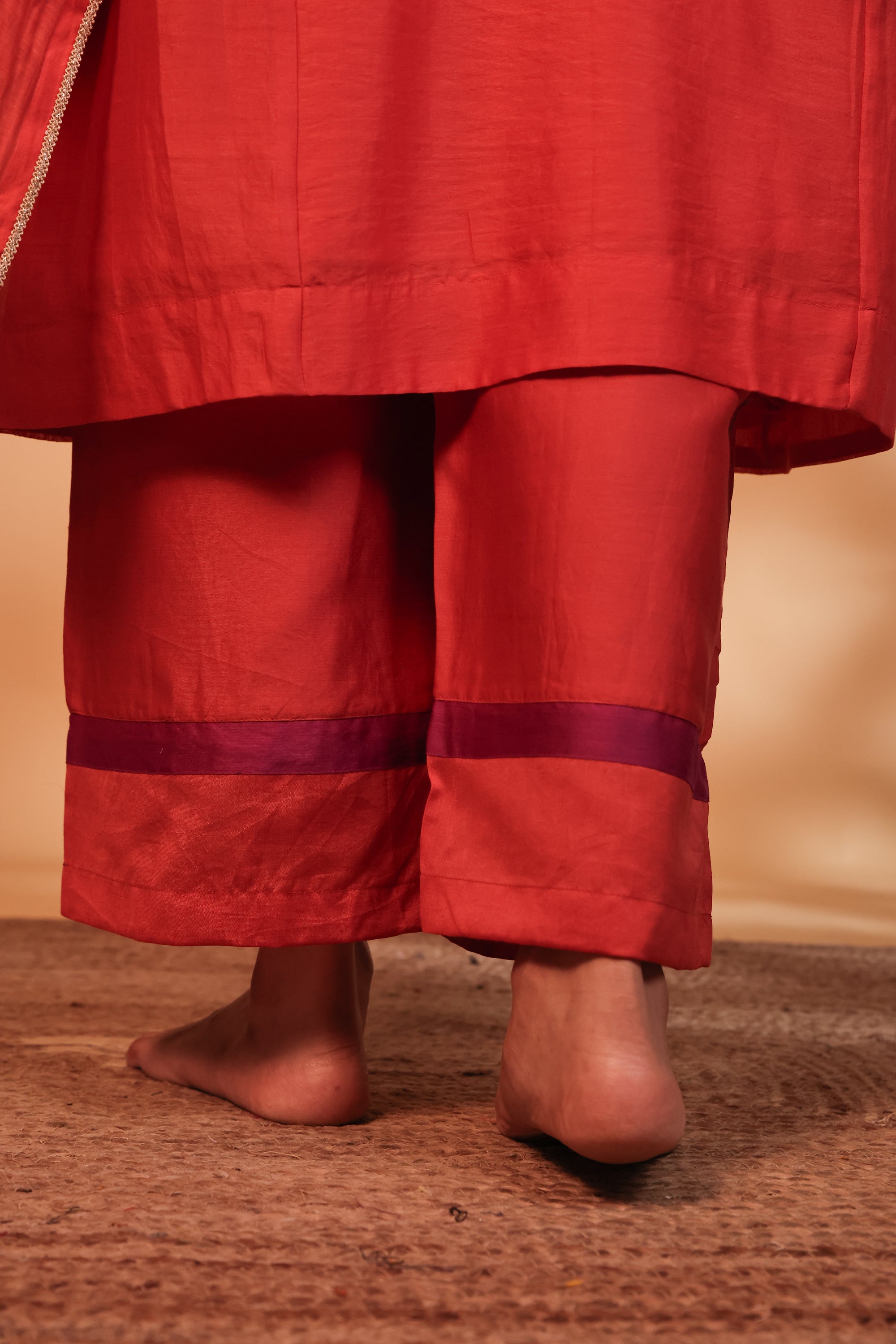 Coral Hand-Embroidered Chanderi Suit Set