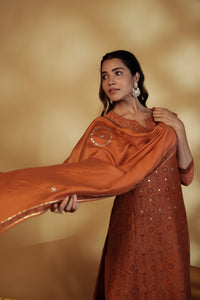 Rust Hand Embroidery Chanderi Suit Set