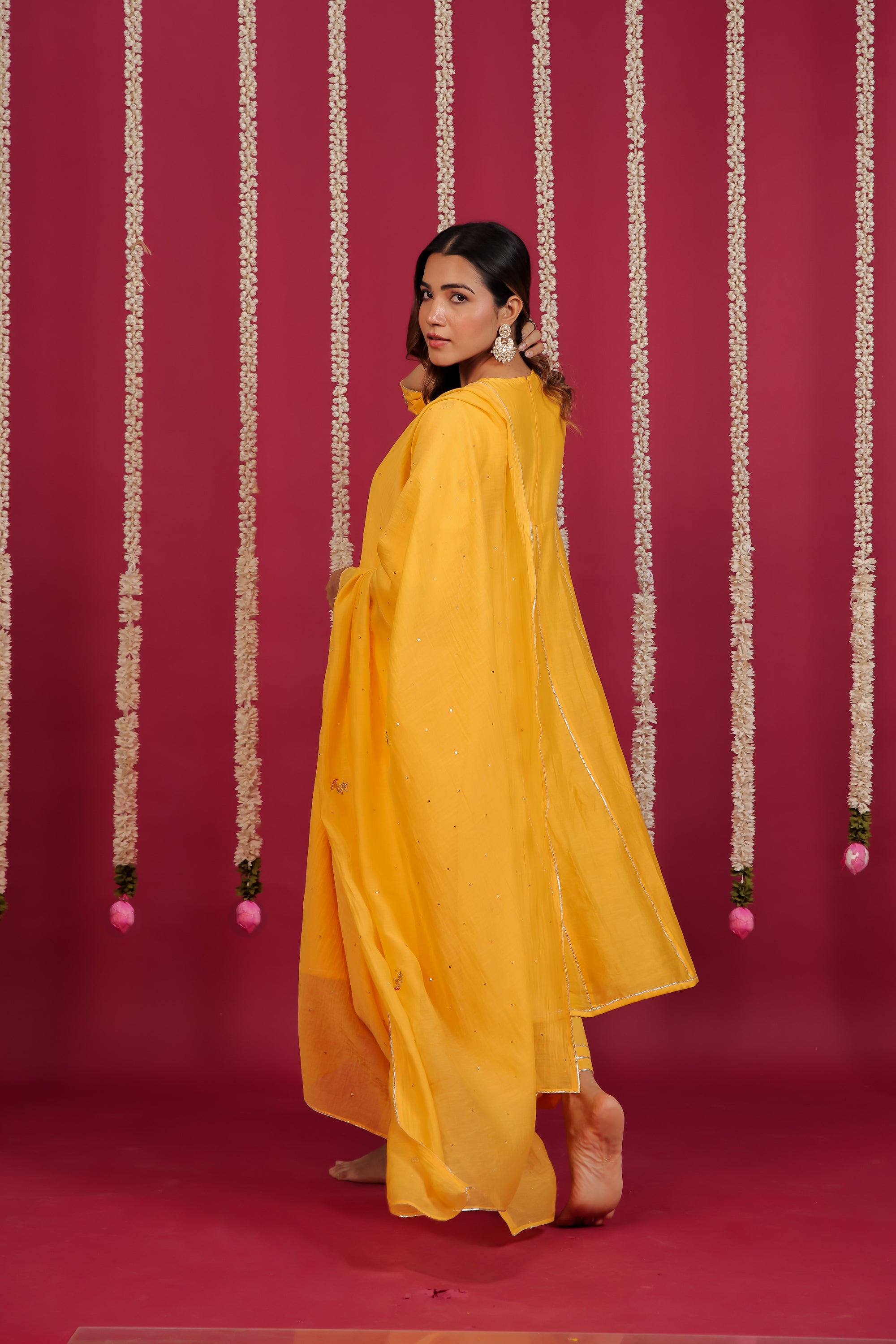 Mango Yellow Chanderi Hand-Embroidered Suit Set