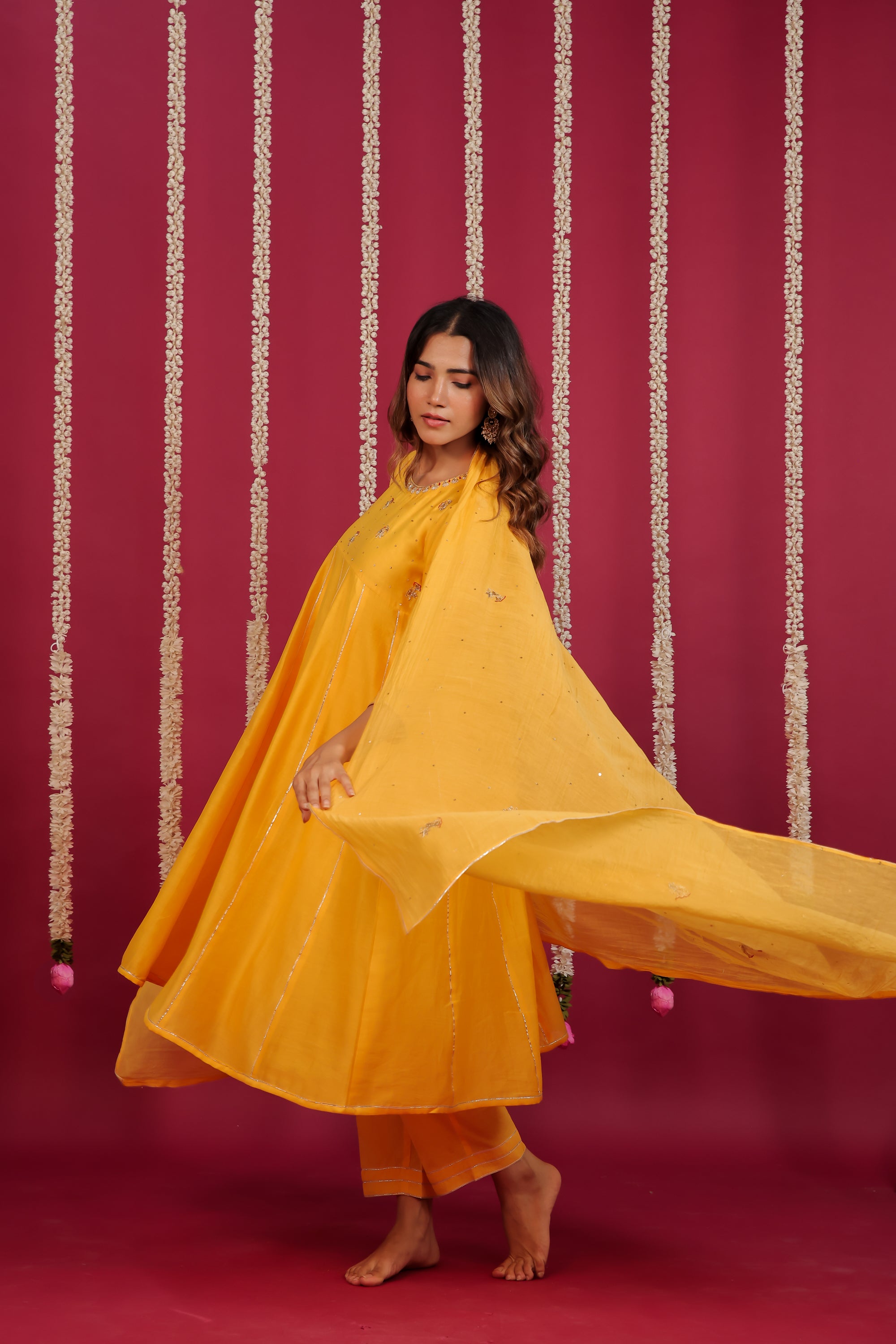 Mango Yellow Chanderi Hand-Embroidered Suit Set