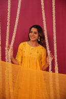 Mango Yellow Chanderi Hand-Embroidered Suit Set