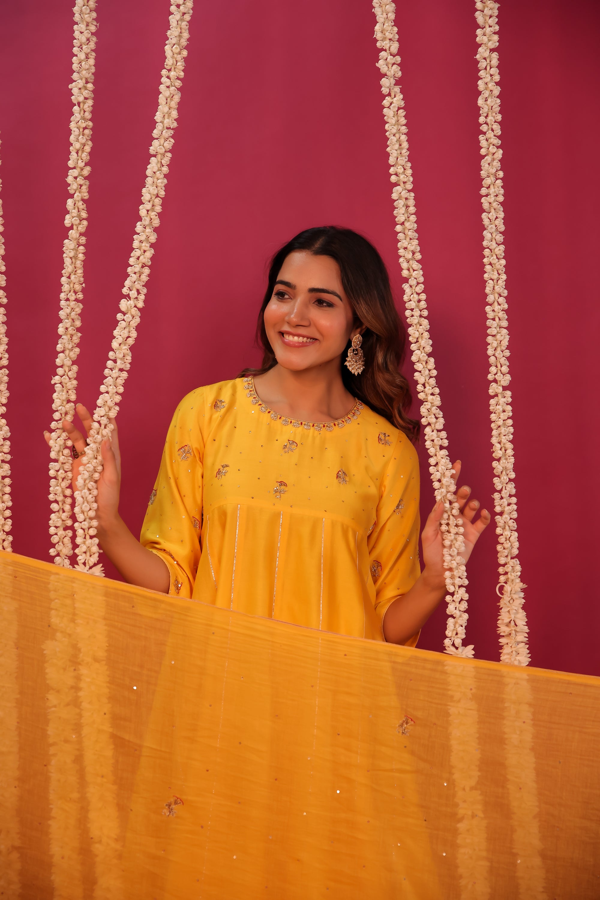 Mango Yellow Chanderi Hand-Embroidered Suit Set