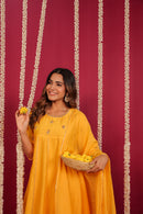 Mango Yellow Chanderi Hand-Embroidered Suit Set