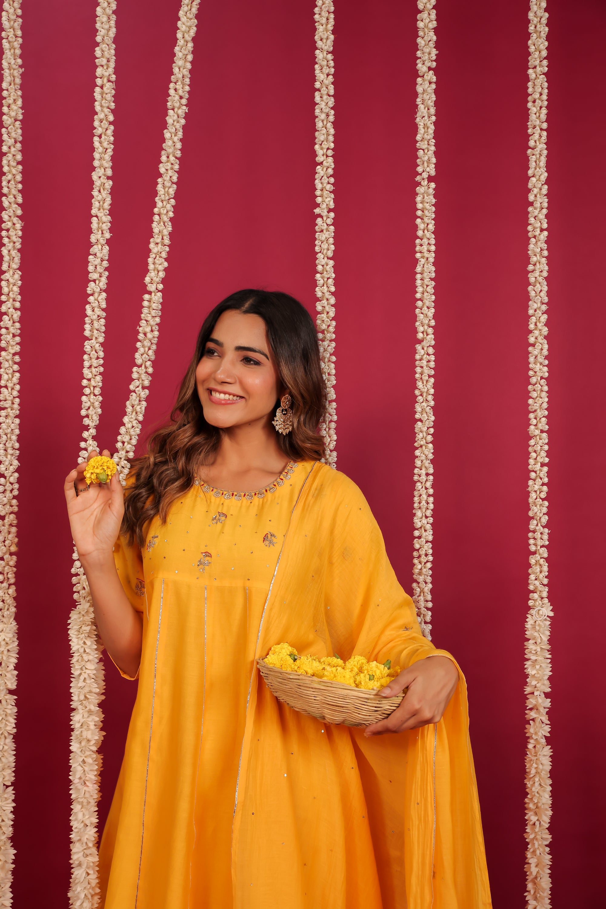 Mango Yellow Chanderi Hand-Embroidered Suit Set