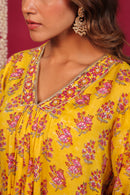 Haldi Yellow Hand-Block Embroidered Maslin Suit Set