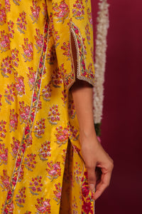Haldi Yellow Hand-Block Embroidered Maslin Suit Set